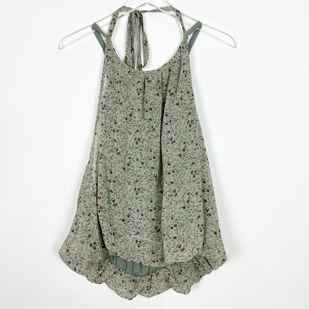 Myth NYC Tank Top Women sSize M Sage Green Floral Balloon Hem RacerBack Camisole